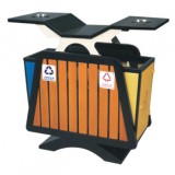 雙分類帶煙灰缸鋼木垃圾箱