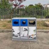 公園新寵灰色噴粉鐵藝三分類垃圾桶