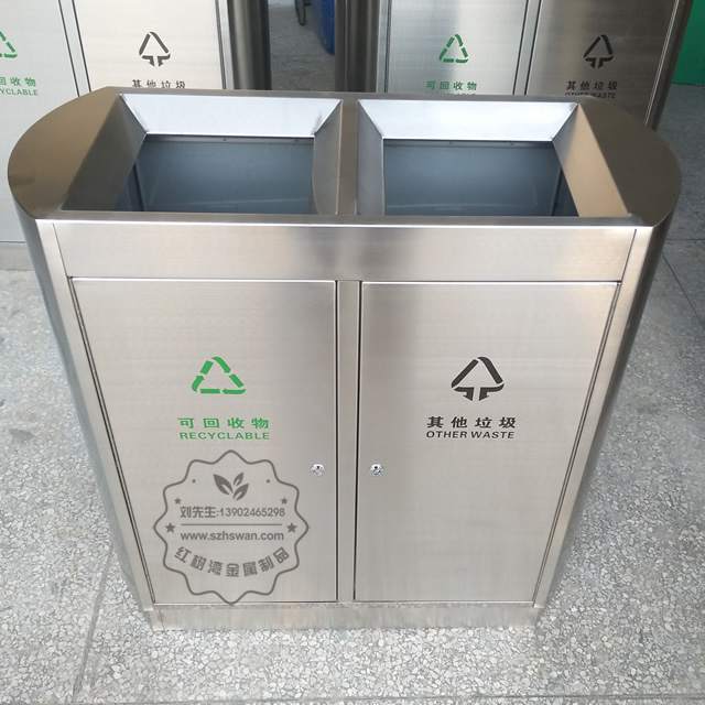 室內機場雙筒不銹鋼分類垃圾箱圖片001