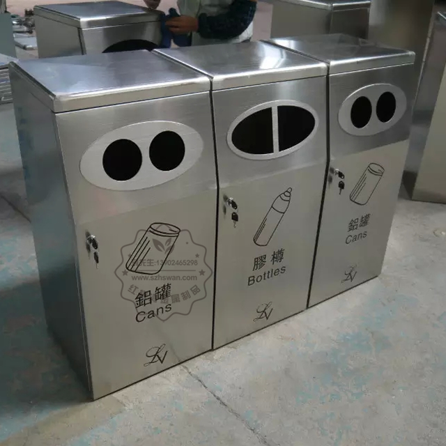 室內(nèi)不銹鋼三分類垃圾桶圖片002