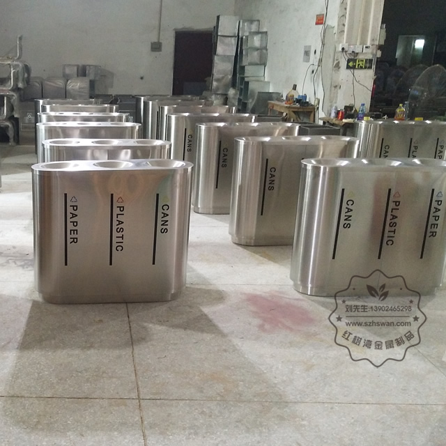 寶安機場不銹鋼三分類垃圾桶圖片003