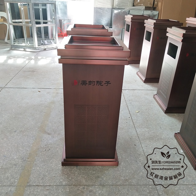 高檔小區物業室內方形不銹鋼垃圾箱01