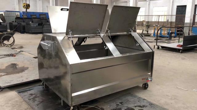 梯形雙開門不銹鋼勾臂垃圾箱圖片