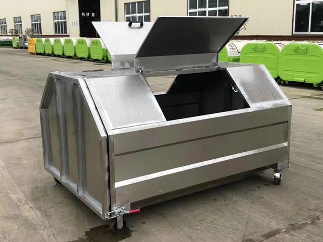 梯形單開門不銹鋼勾臂垃圾箱圖片