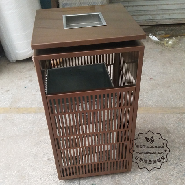 電鍍玫瑰金鏤空室內方形不銹鋼垃圾桶圖片004