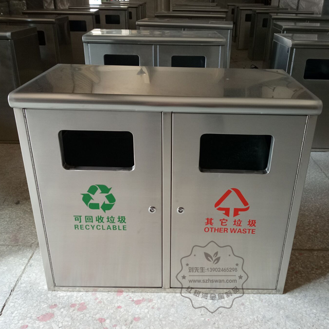校園簡潔方形戶外不銹鋼垃圾箱圖片001