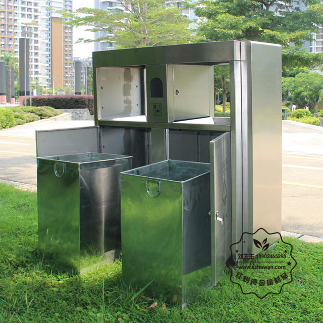 街道小區(qū)學(xué)校戶外分類不銹鋼垃圾箱圖片003