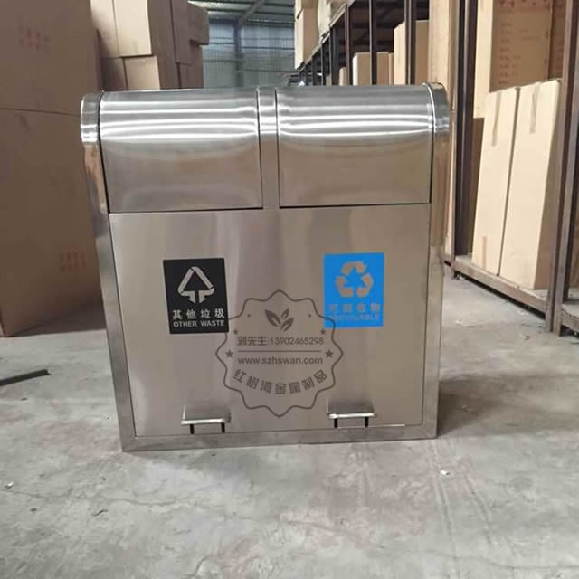戶外腳踏式不銹鋼分類垃圾桶圖片001