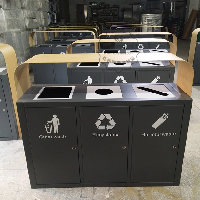 高檔大號三分類不銹鋼垃圾桶圖片004