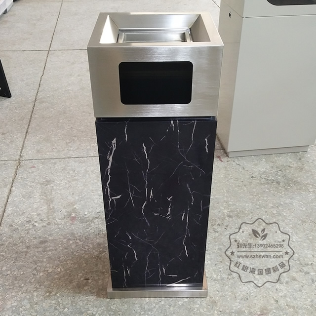 室內(nèi)電鍍仿大理石方形不銹鋼垃圾桶圖片001