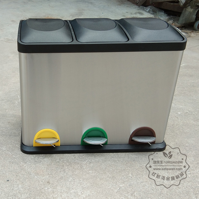 室內(nèi)客房三分類不銹鋼腳踏式垃圾桶圖片001