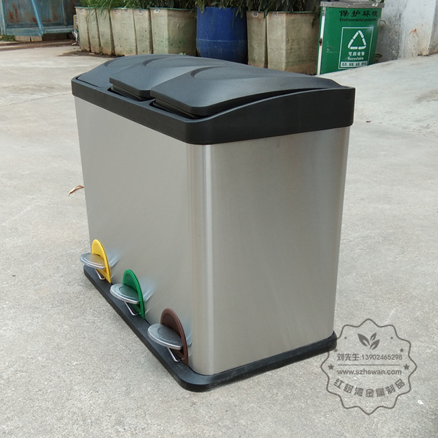 室內(nèi)客房三分類不銹鋼腳踏式垃圾桶圖片003