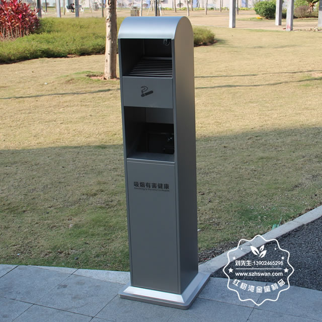 戶外方形不銹鋼滅煙柱垃圾桶圖片004