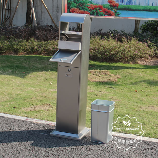 戶外方形不銹鋼滅煙柱垃圾桶圖片005