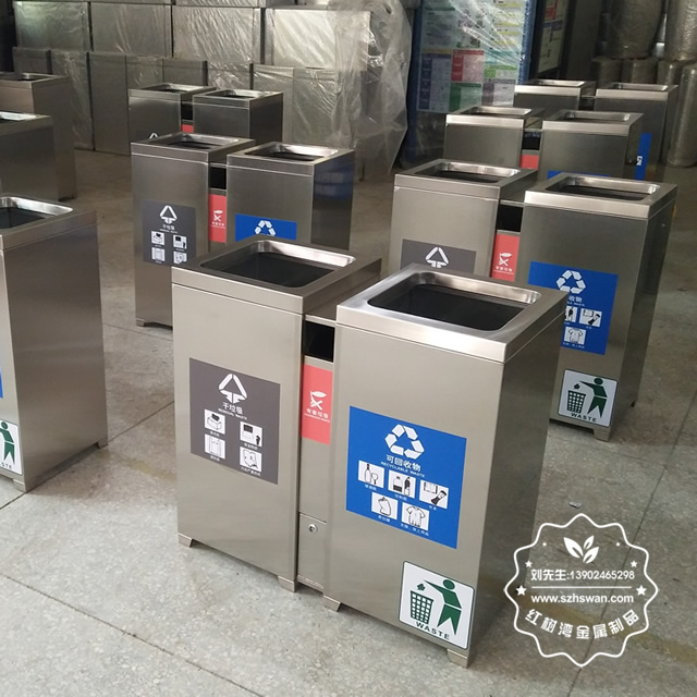 室內304不銹鋼兩分類垃圾桶圖片02