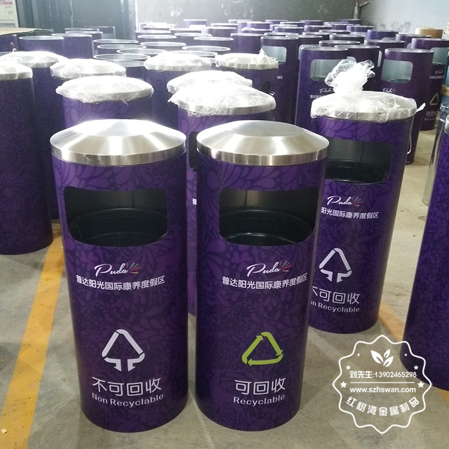 圓柱形不銹鋼垃圾桶圖片