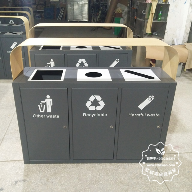 仿木紋不銹鋼分類(lèi)垃圾桶1