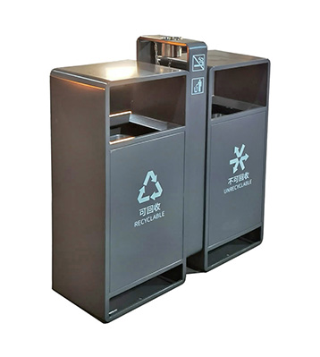 戶外小區噴塑兩連體不銹鋼分類果皮箱