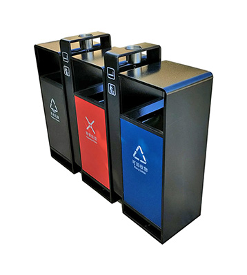 戶外小區3色連體不銹鋼分類垃圾桶