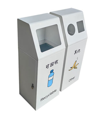 室內三色絲網印刷不銹鋼分類垃圾桶