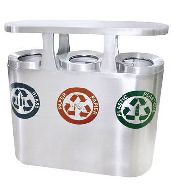 高檔三筒不銹鋼戶外廣場分類垃圾桶