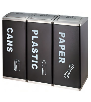 三聯翻蓋烤漆鐵皮垃圾桶